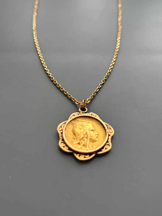 18k Gold French King Meovee Coin Pendant on a Gorgeous 18k Gold Chain