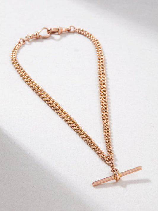Victorian 9k Gold Vintage Curb Watch Chain Necklace with TBar