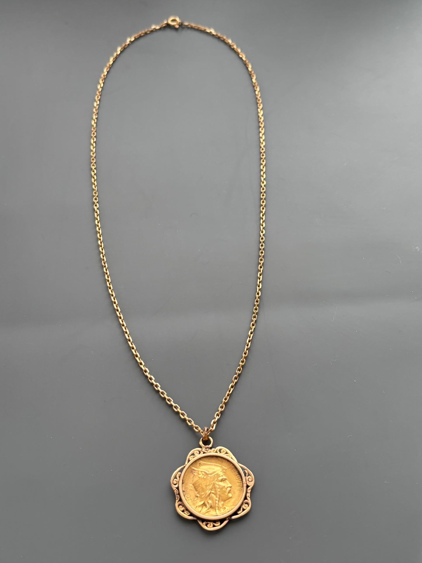 18k Gold French King Meovee Coin Pendant on a Gorgeous 18k Gold Chain
