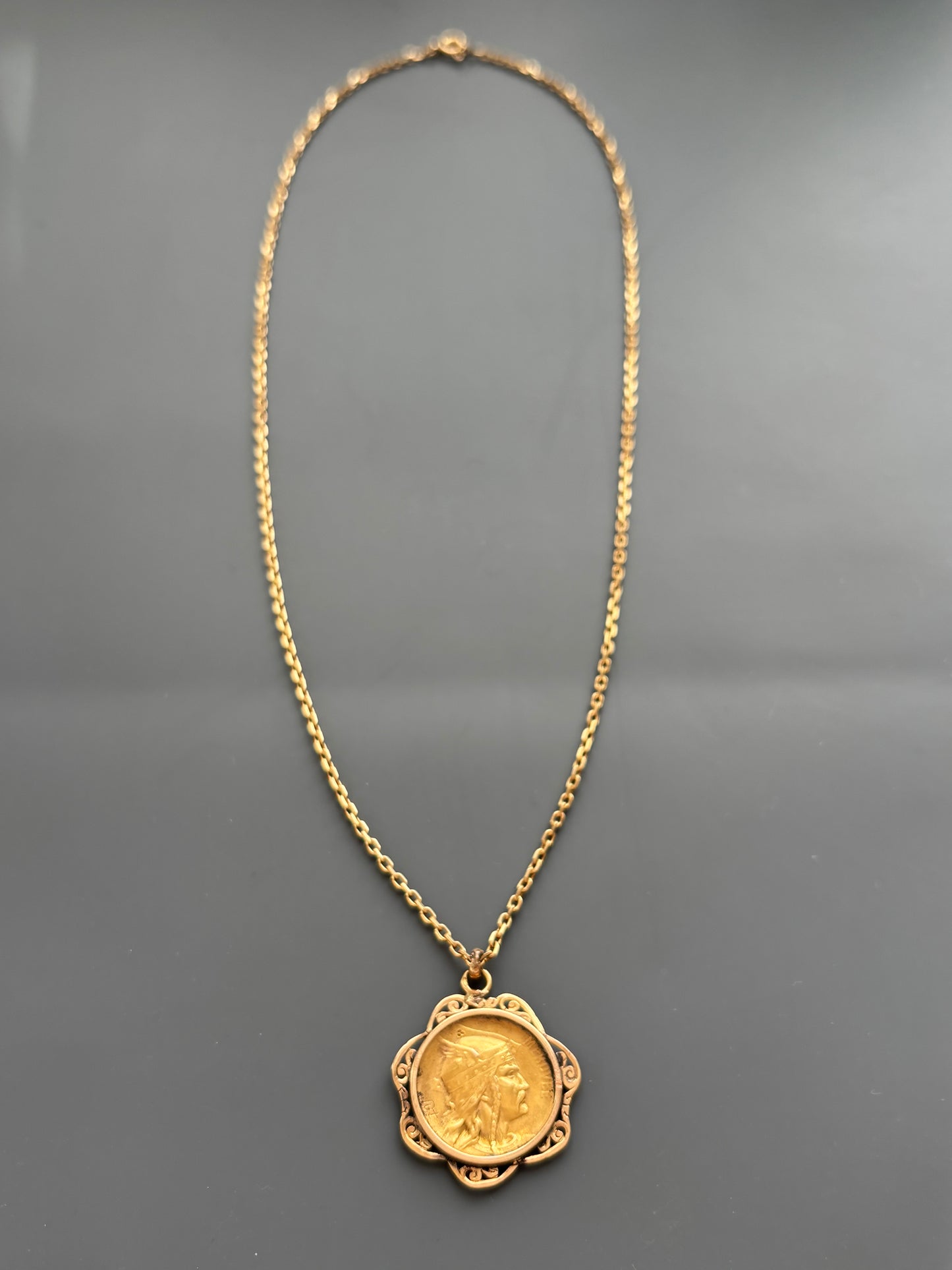18k Gold French King Meovee Coin Pendant on a Gorgeous 18k Gold Chain