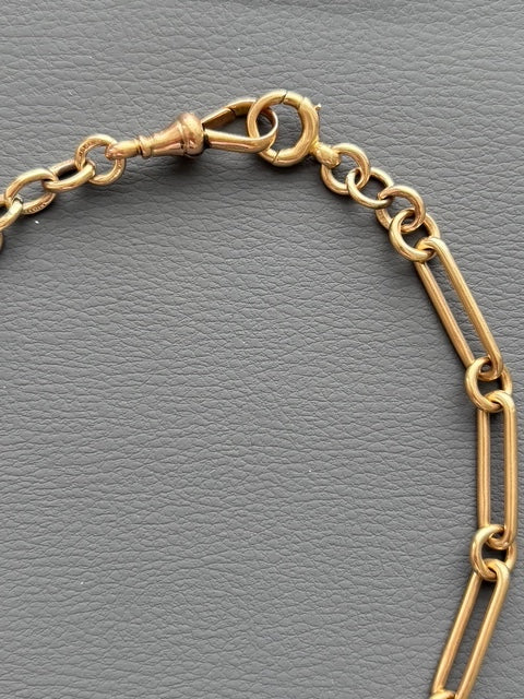Antique 9k Gold Trombone Watch Chain T-Bar Necklace
