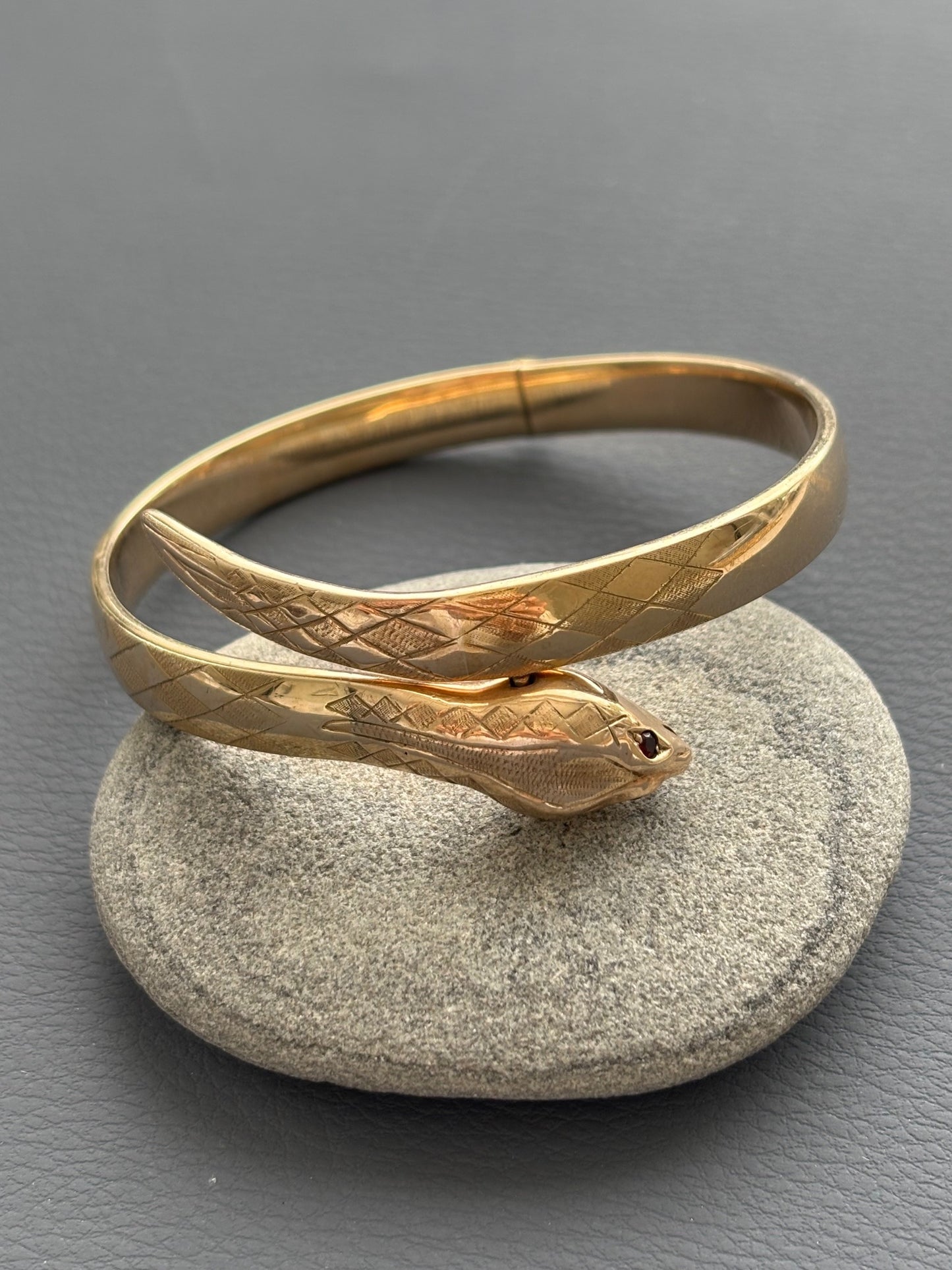9k Gold Snake Bangle w/ Ruby Eyes