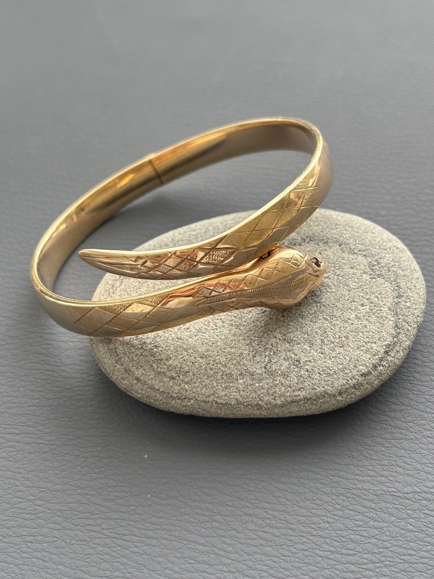 9k Gold Snake Bangle w/ Ruby Eyes