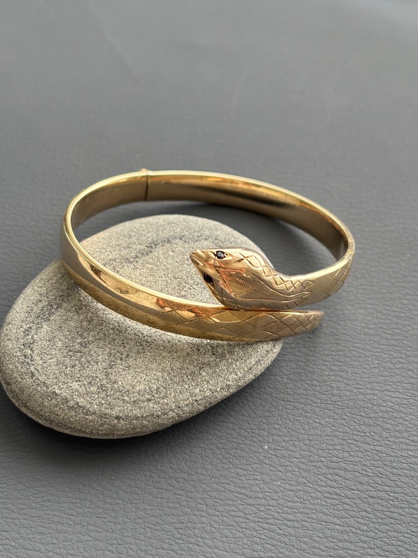 9k Gold Snake Bangle w/ Ruby Eyes