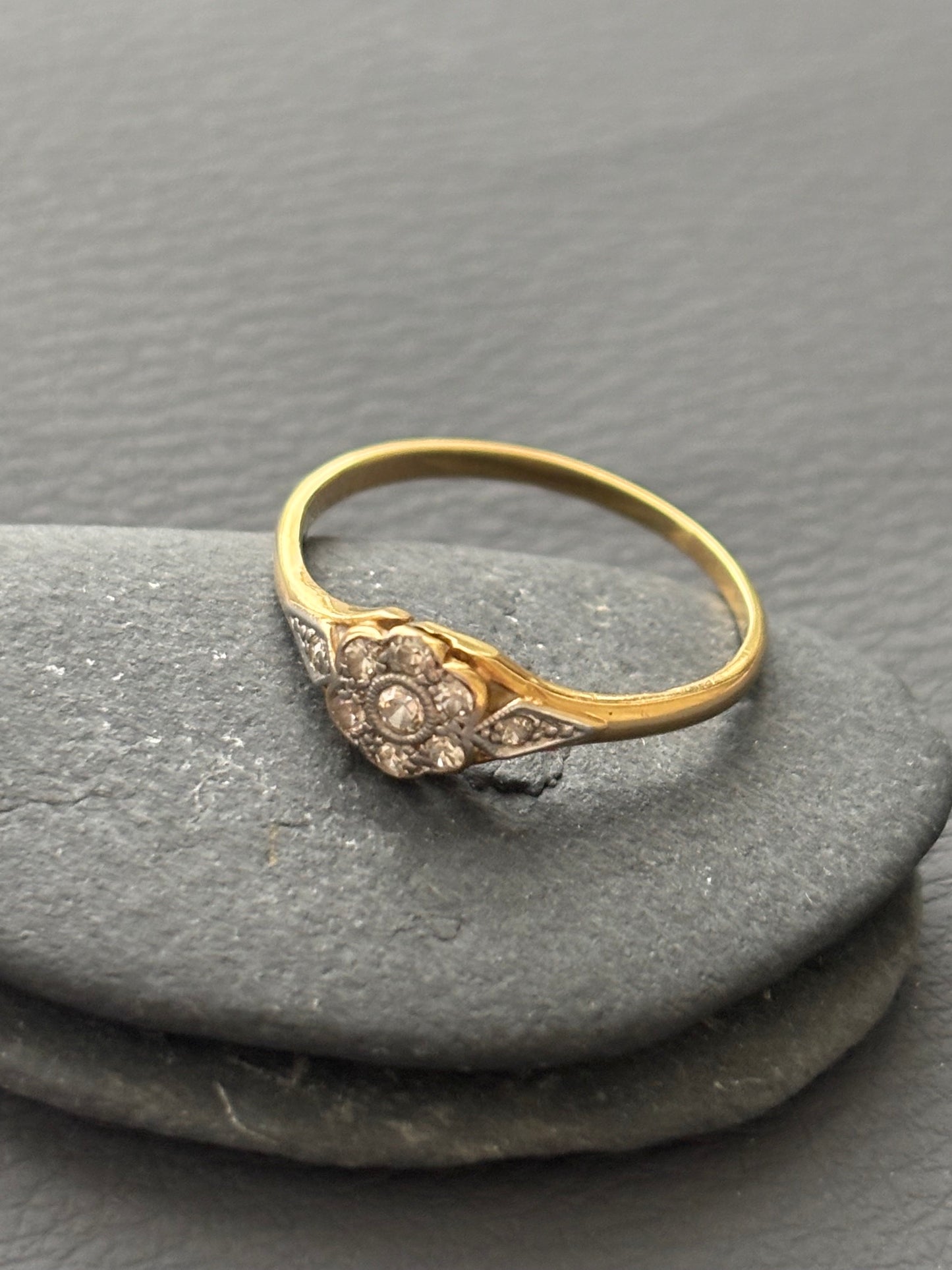 Antique 18k Gold and Diamond Flower Ring