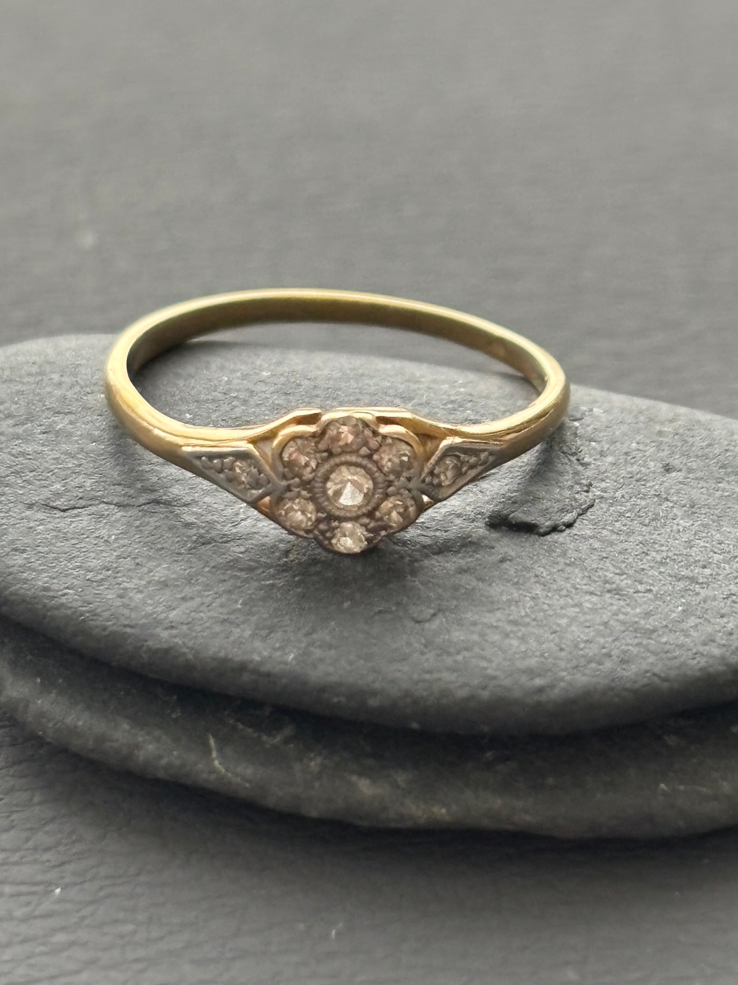 Antique 18k Gold and Diamond Flower Ring