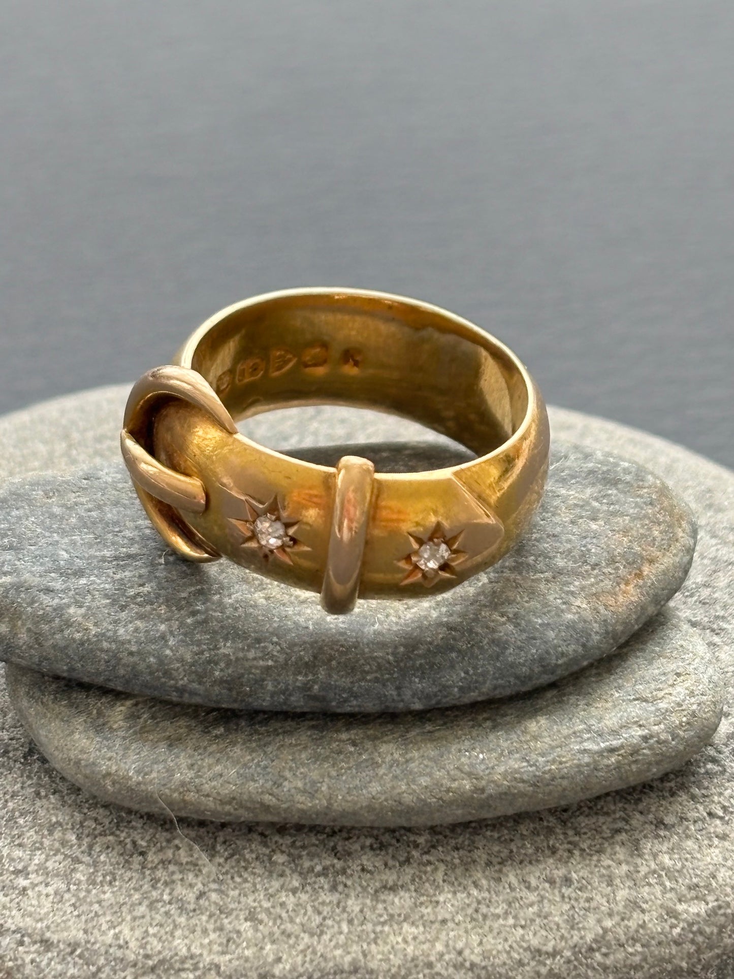18k Gold Antique Buckle Ring w/ Diamonds