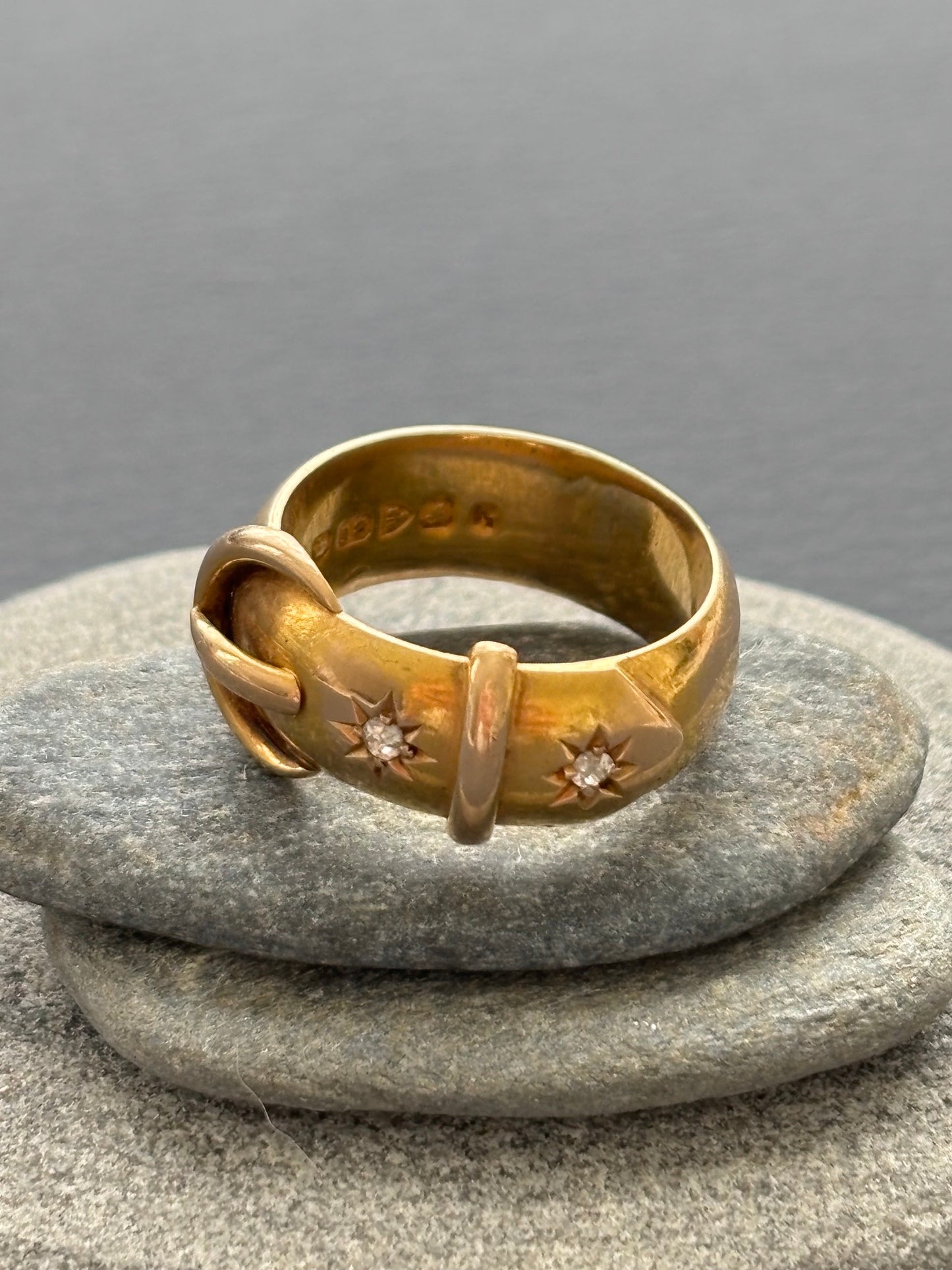 18k Gold Antique Buckle Ring w/ Diamonds