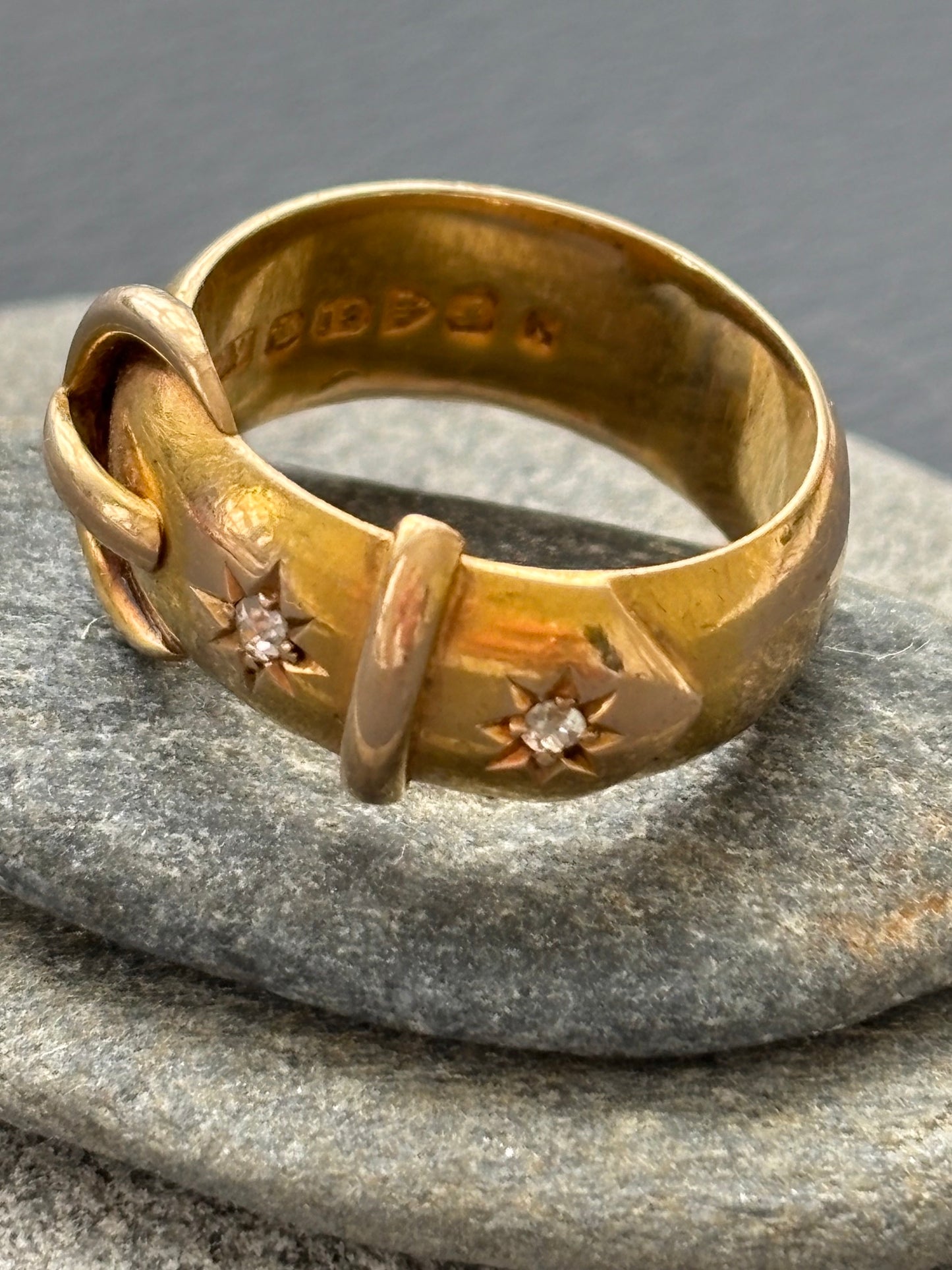 18k Gold Antique Buckle Ring w/ Diamonds