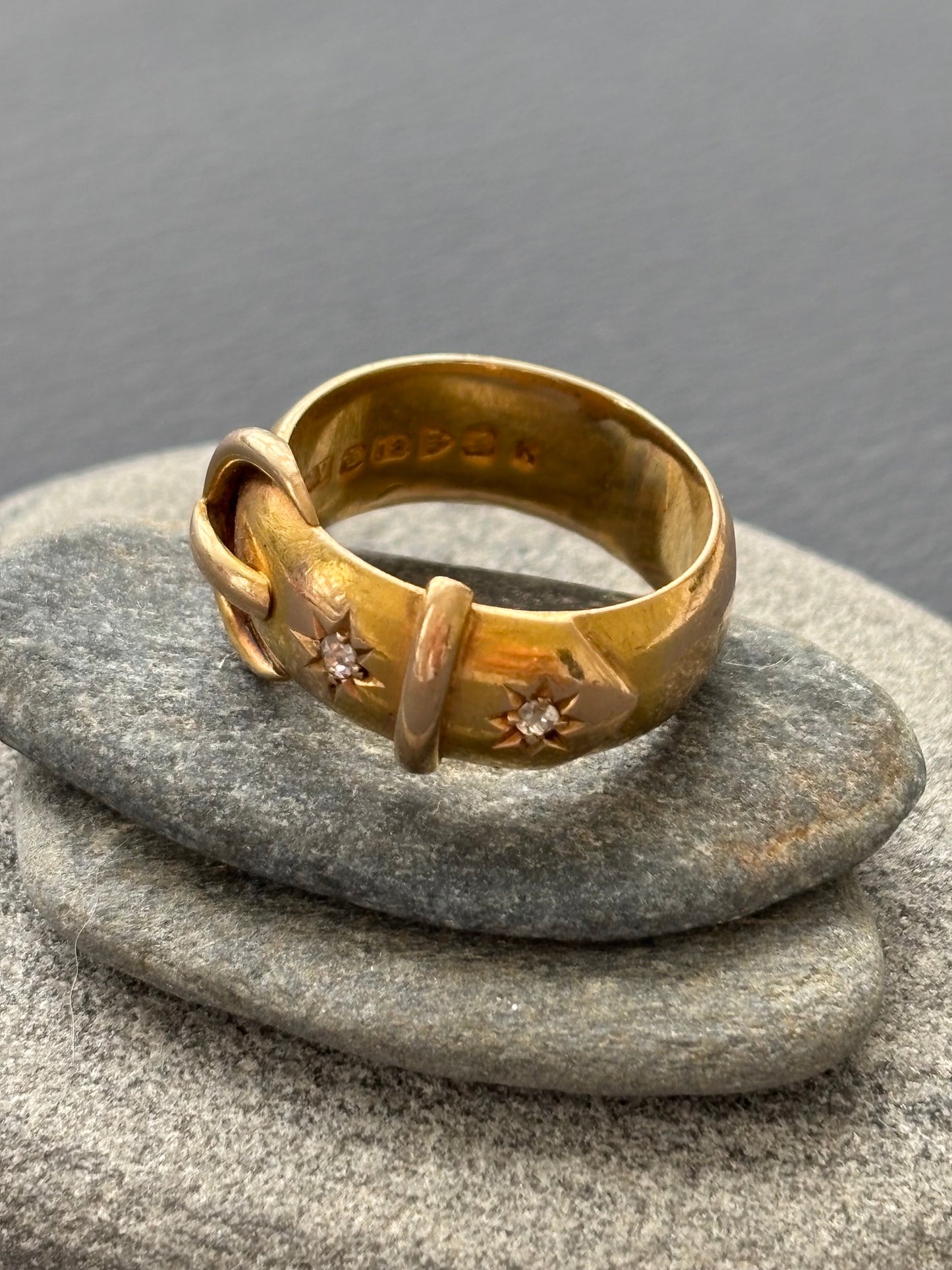 18k Gold Antique Buckle Ring w/ Diamonds
