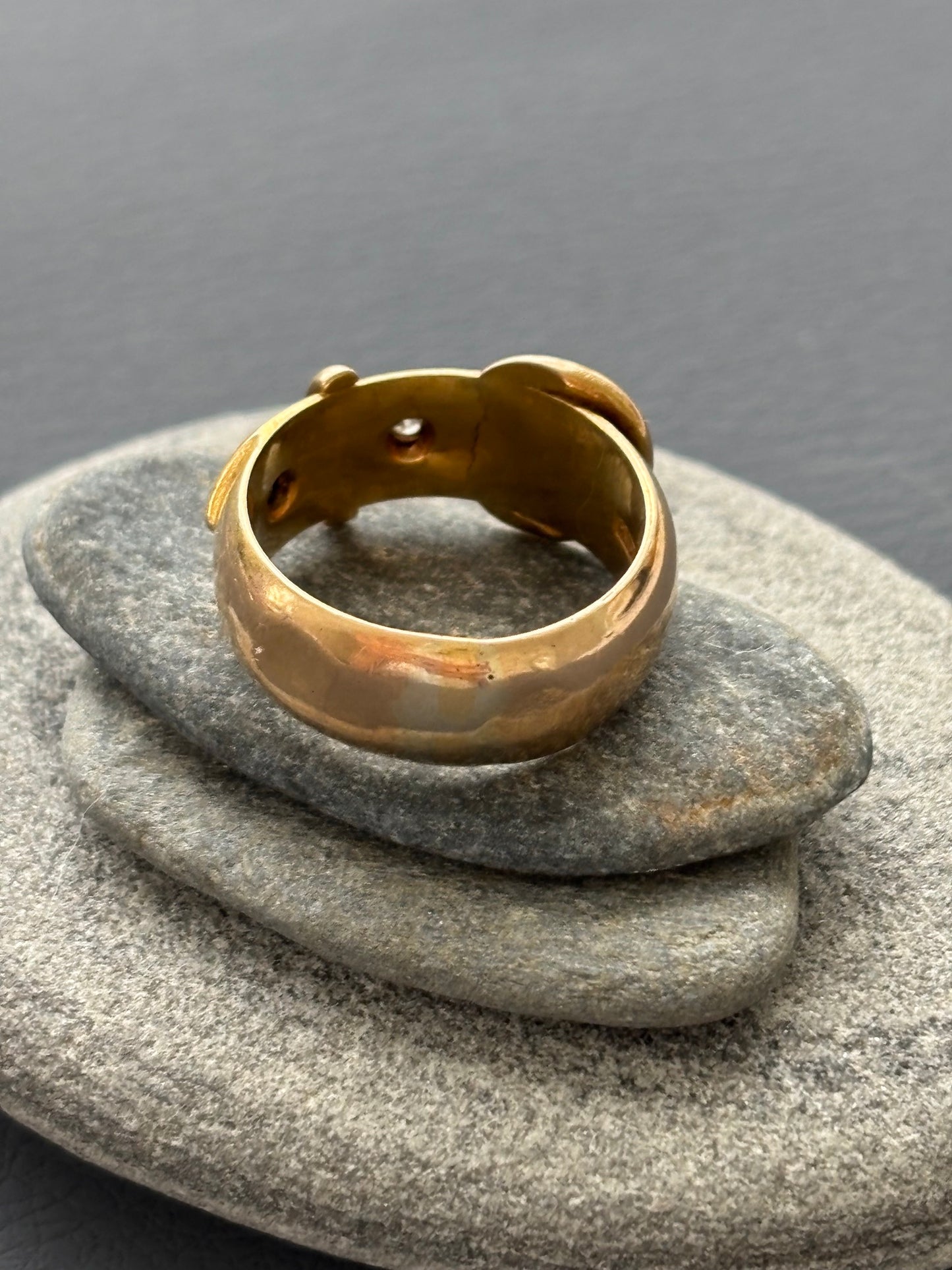 18k Gold Antique Buckle Ring w/ Diamonds