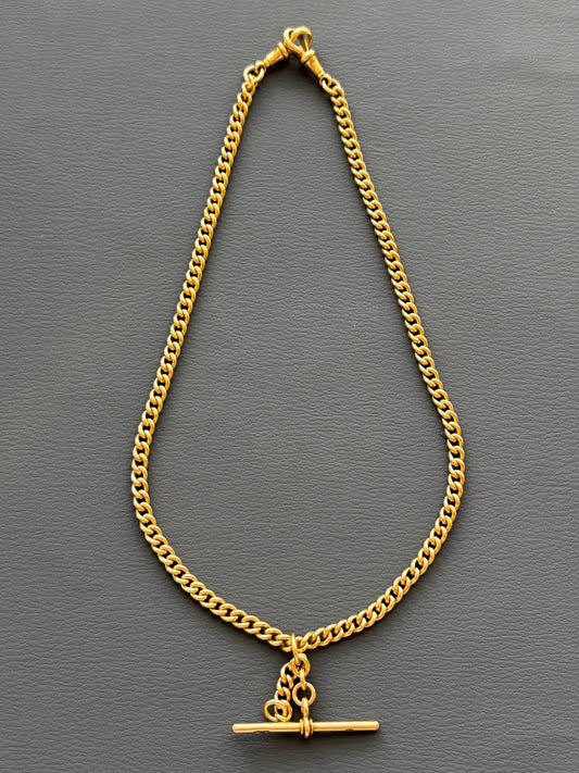 18k Gold Watch/ Albert Chain T-bar Necklace