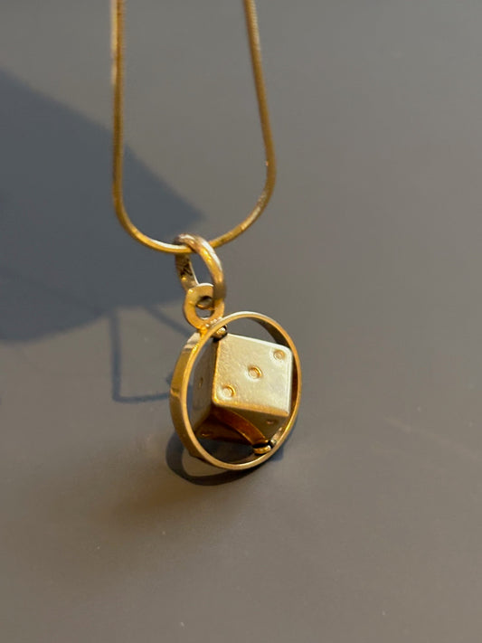 9k Gold Spinning Dice Pendant on a 9k Gold Snake Chain