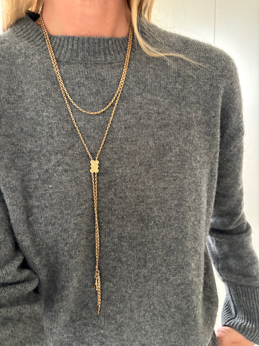 9k Gold Victorian Guard Chain w/ Ornate Slider and Dog Clips