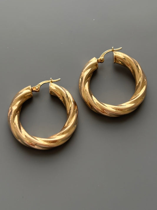 9k Gold Twist Hoop Earrings
