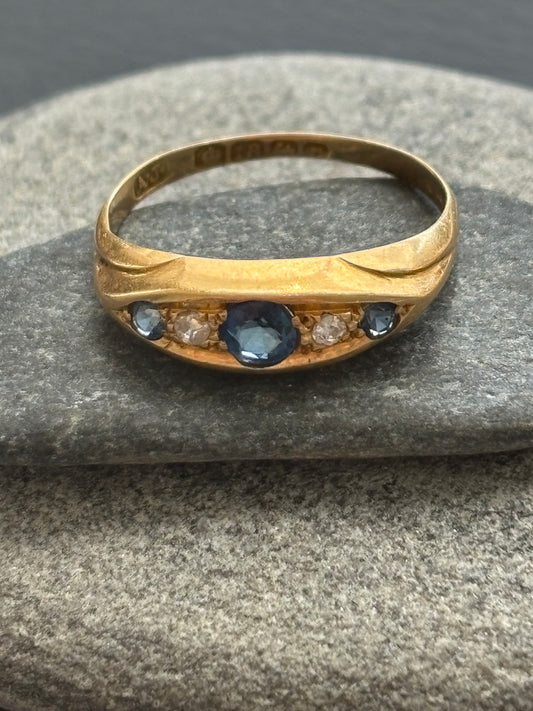 Antique 18k Gold Diamond and Sapphire Ring