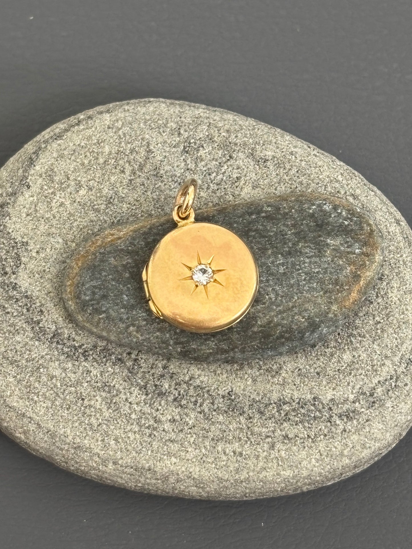 Antique Victorian 9k Gold Locket w/ Diamond on 9k Belcher Chain