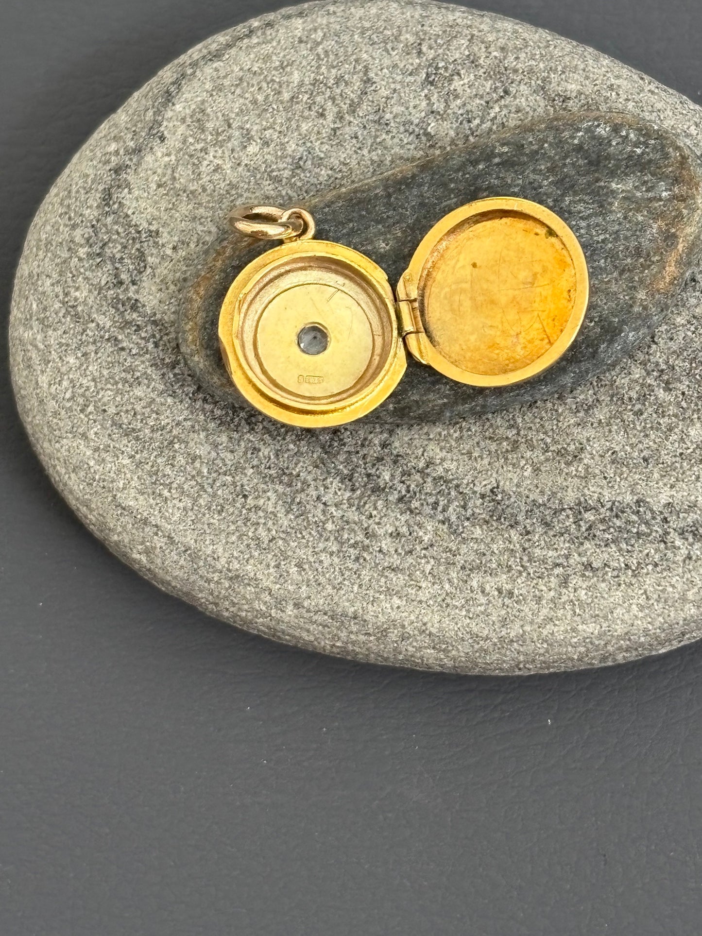 Antique Victorian 9k Gold Locket w/ Diamond on 9k Belcher Chain