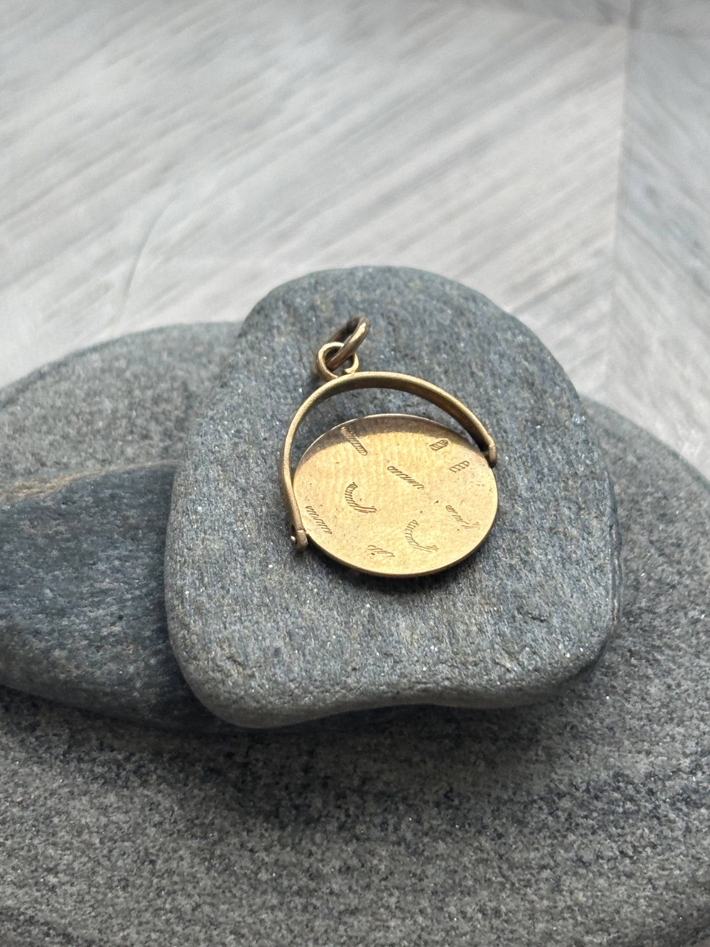 Vintage I Love You Spinner Charm Medallion in 9k Gold