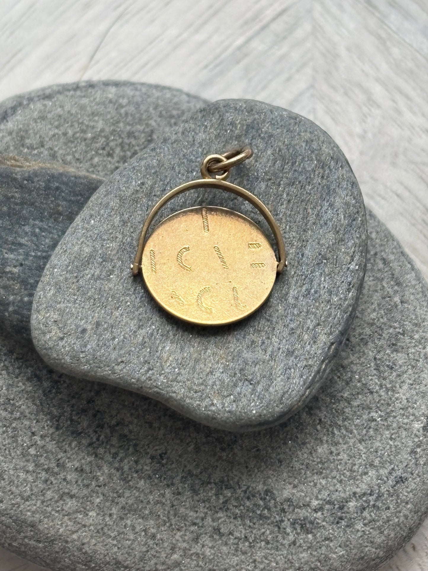 Vintage I Love You Spinner Charm Medallion in 9k Gold