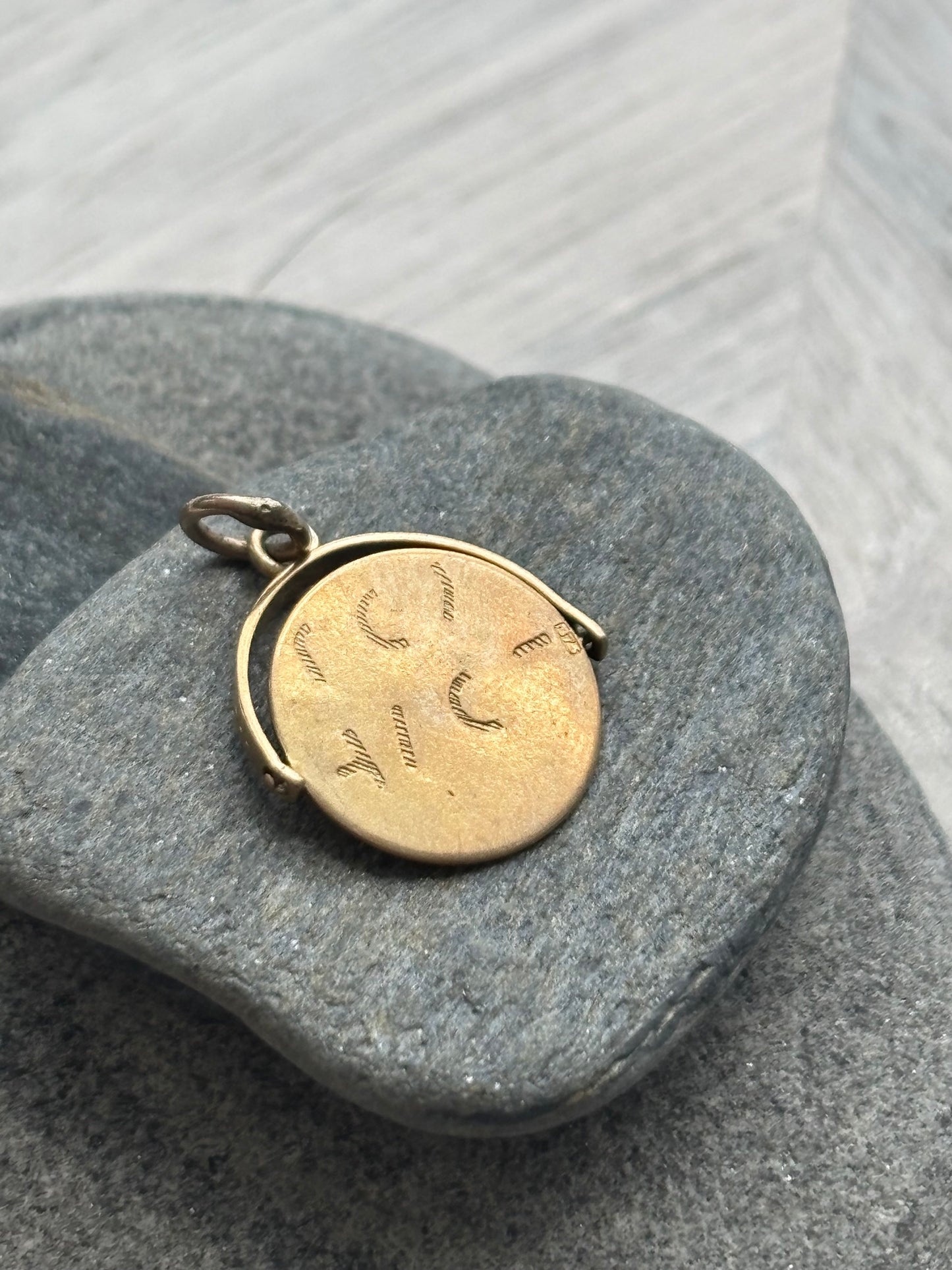 Vintage I Love You Spinner Charm Medallion in 9k Gold