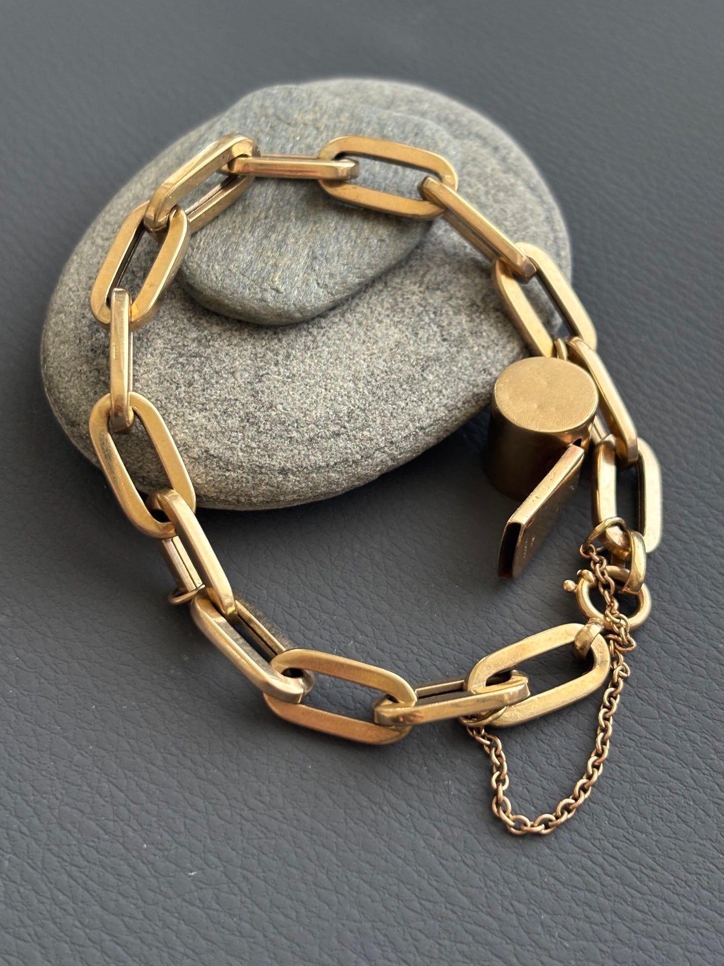 Trombone Link Bracelet in 9k Gold w/ Whistle Charm