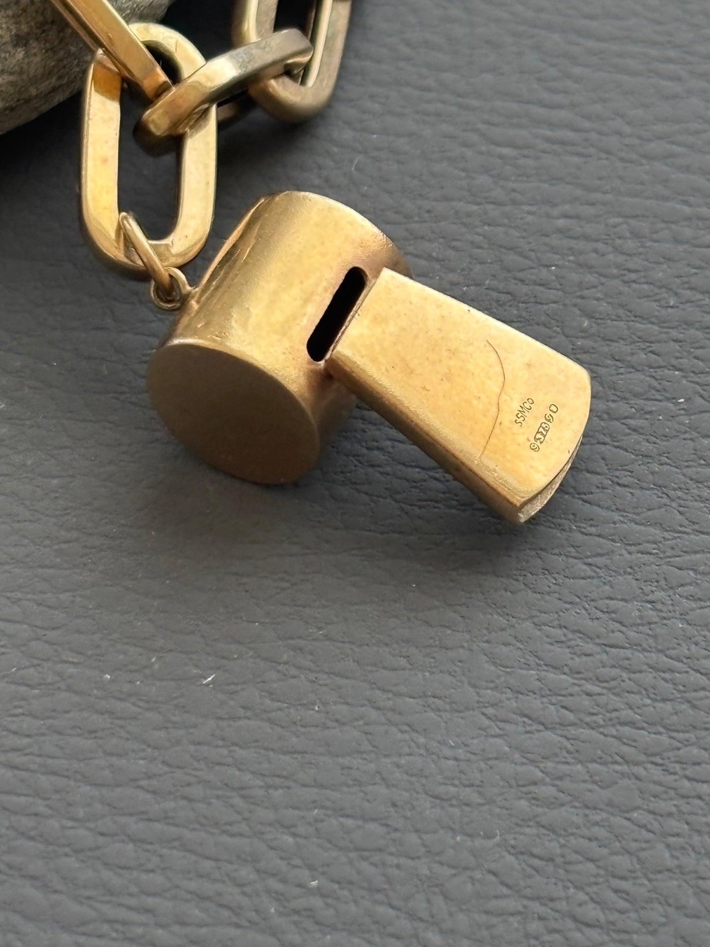 Trombone Link Bracelet in 9k Gold w/ Whistle Charm
