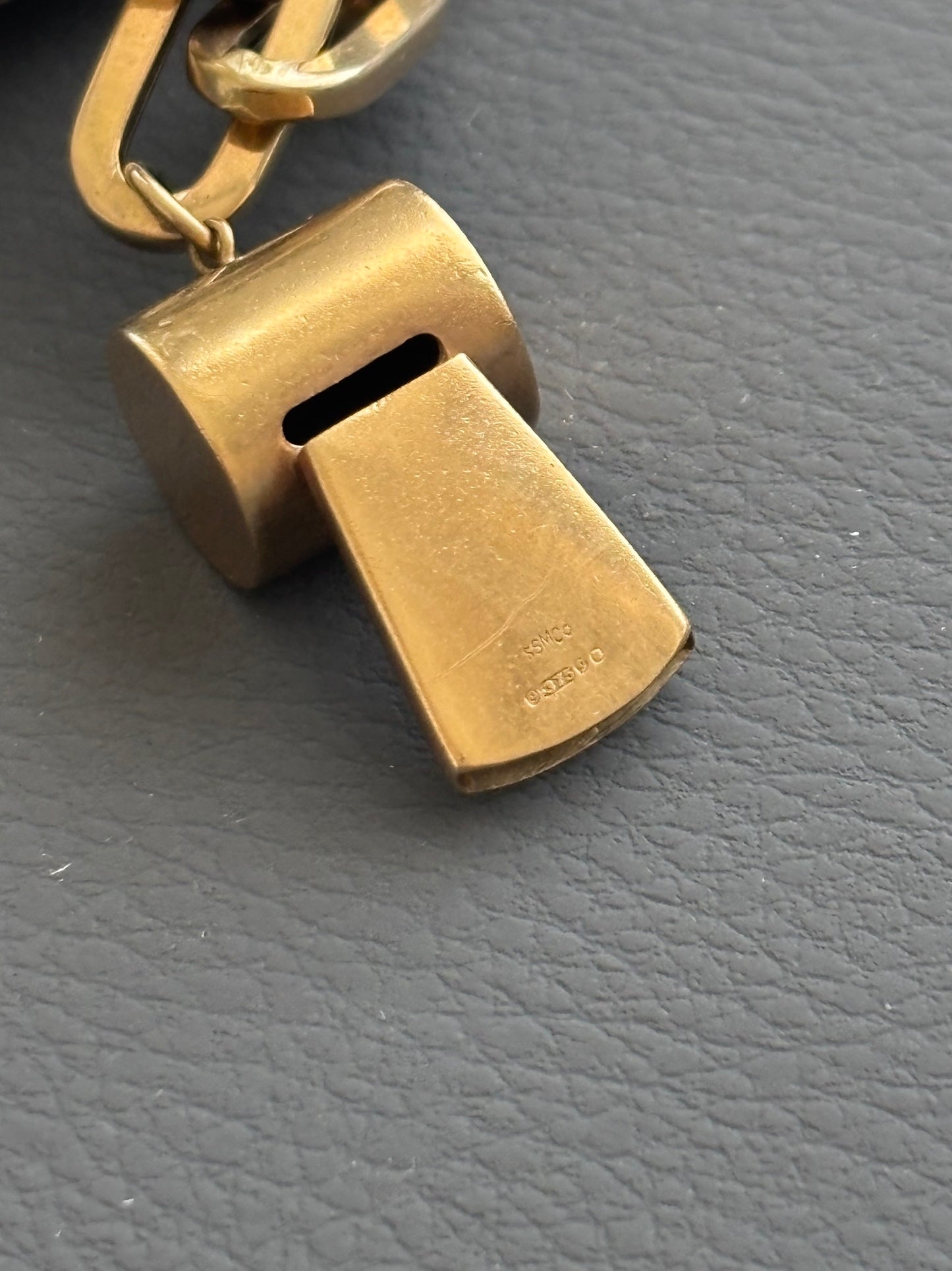 Trombone Link Bracelet in 9k Gold w/ Whistle Charm