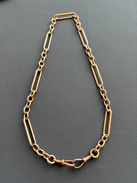 Antique Victorian 9k Gold Trombone Watch / Albert Chain Necklacee