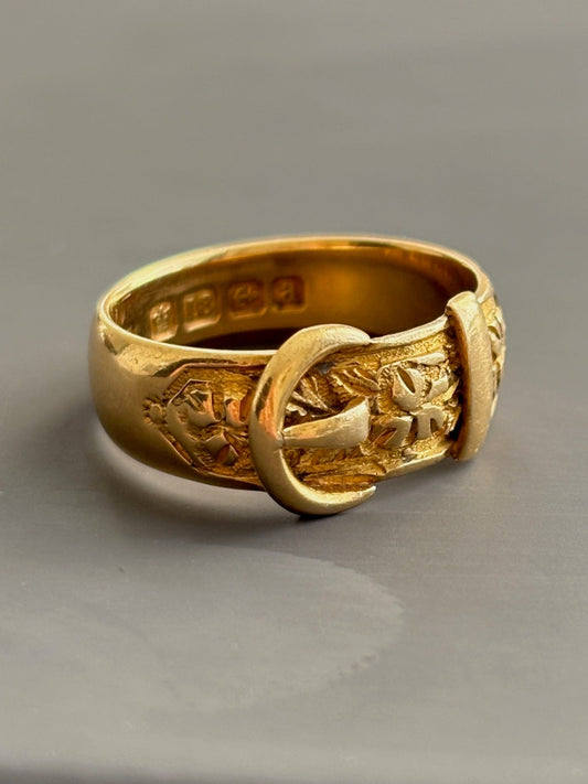 Antique Victorian 18k Gold  Engraved Buckle Ring