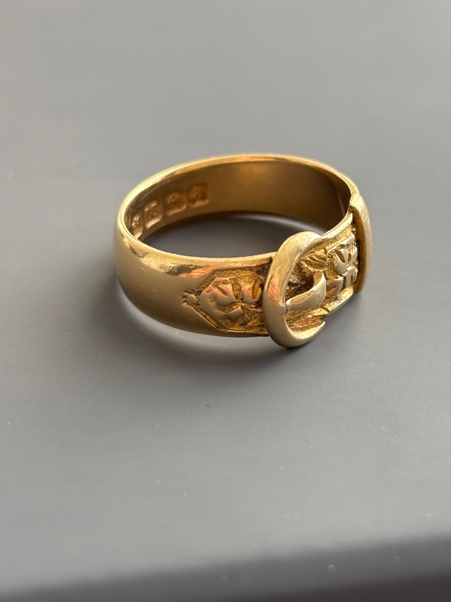 Antique Victorian 18k Gold  Engraved Buckle Ring