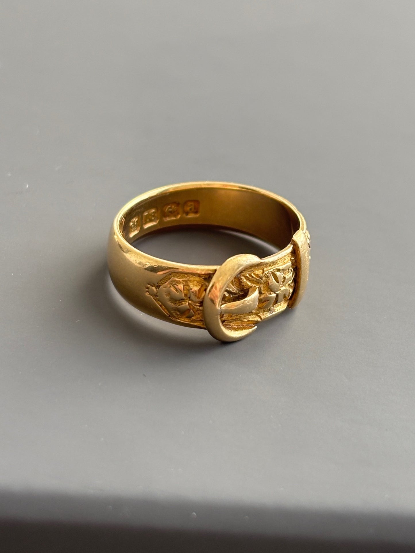 Antique Victorian 18k Gold  Engraved Buckle Ring