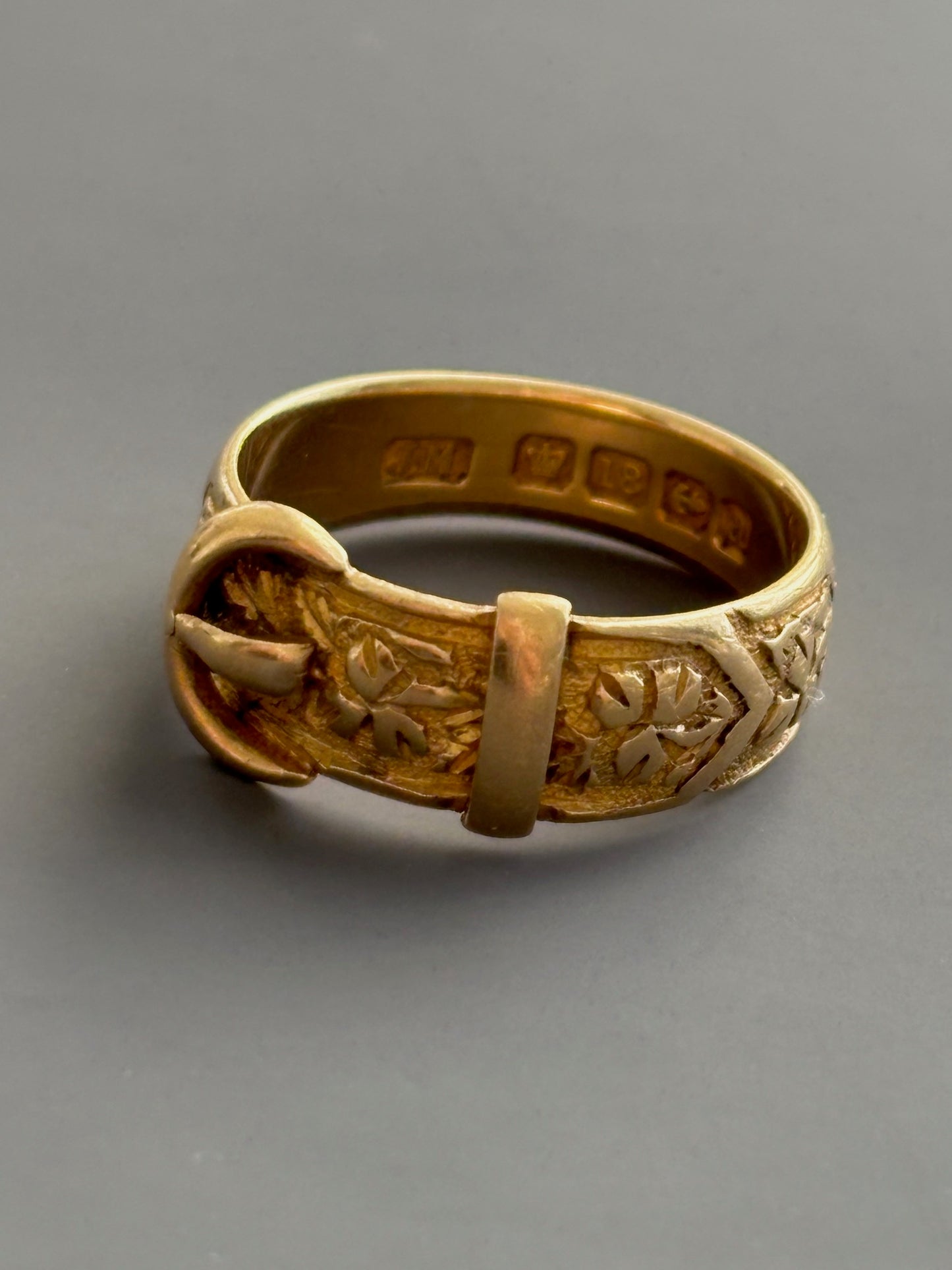 Antique Victorian 18k Gold  Engraved Buckle Ring