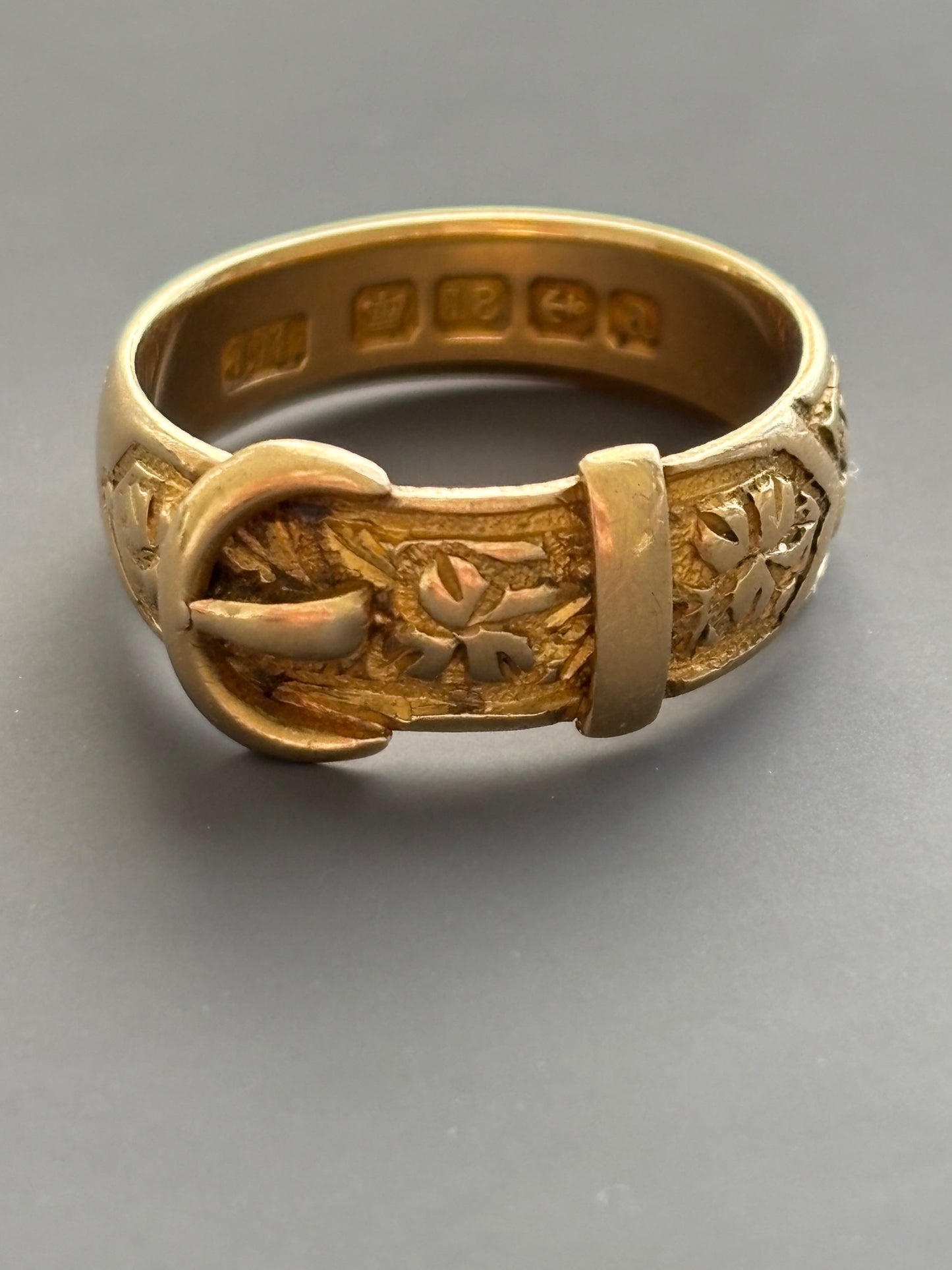 Antique Victorian 18k Gold  Engraved Buckle Ring