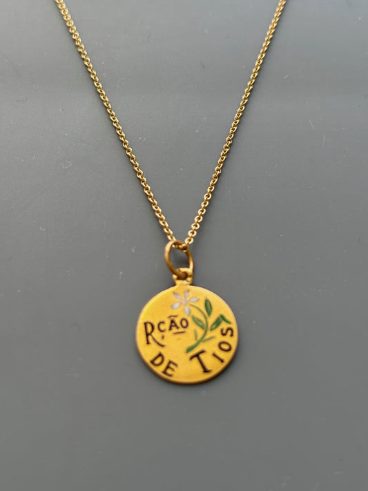 Vintage 19k Portuguese Charm on 18k Gold Chain Rcao de Tios