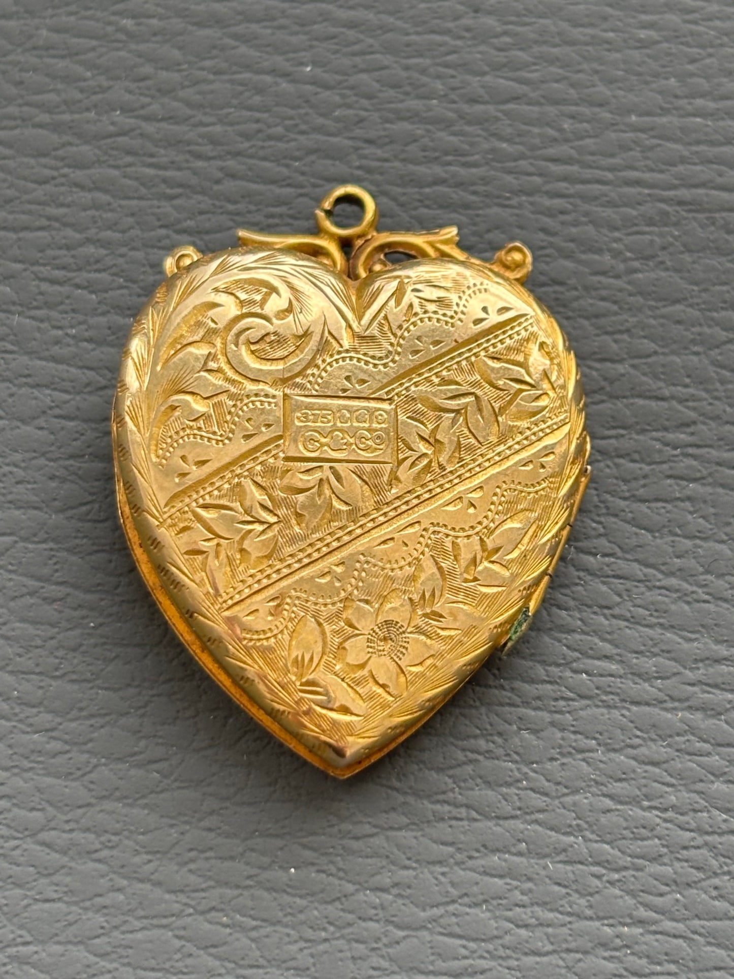 9k Gold Antique Engraved Heart Locket