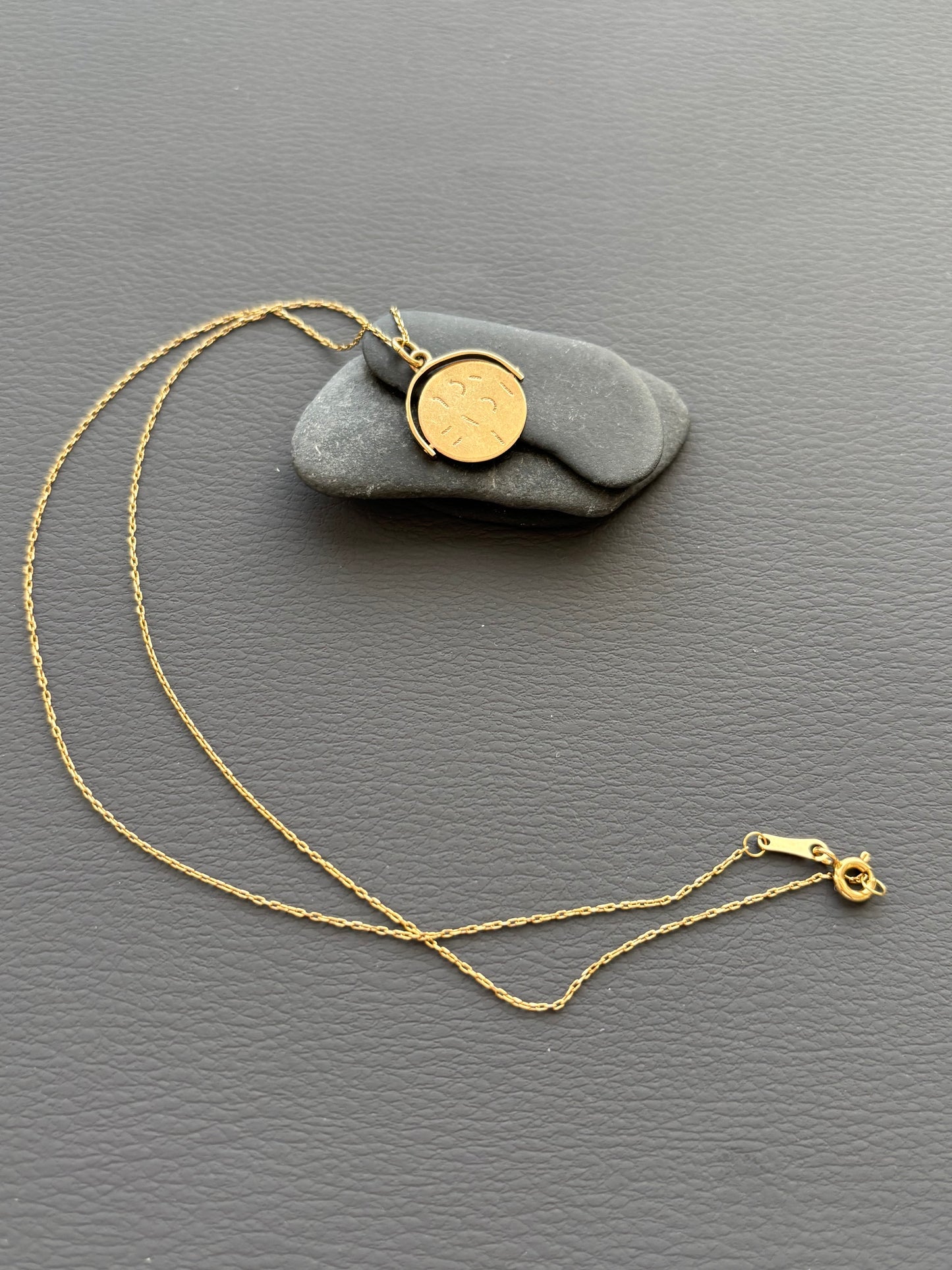 Vintage 9k Gold 'I Love You' Spinner Necklace on 18k Chain