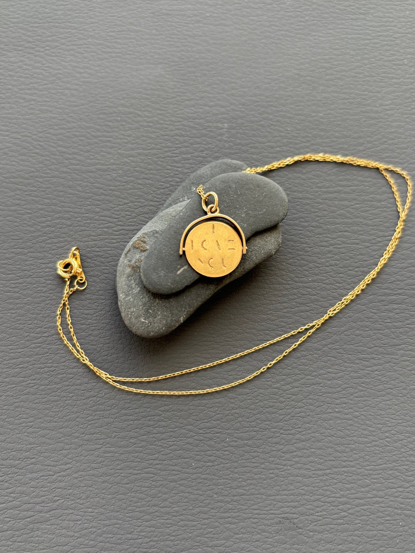Vintage 9k Gold 'I Love You' Spinner Necklace on 18k Chain