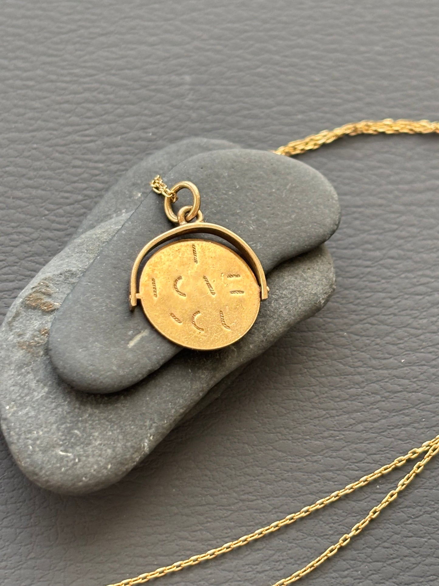 Vintage 9k Gold 'I Love You' Spinner Necklace on 18k Chain