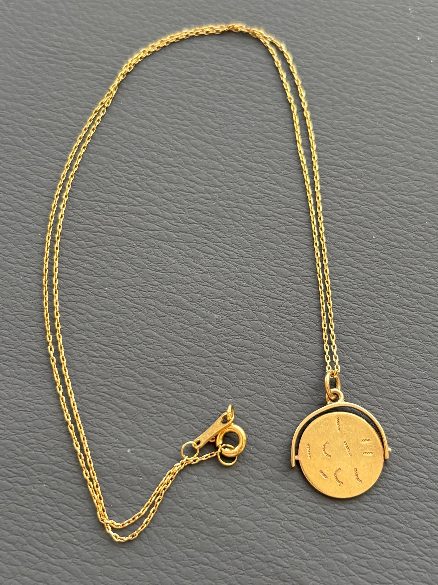 Vintage 9k Gold 'I Love You' Spinner Necklace on 18k Chain