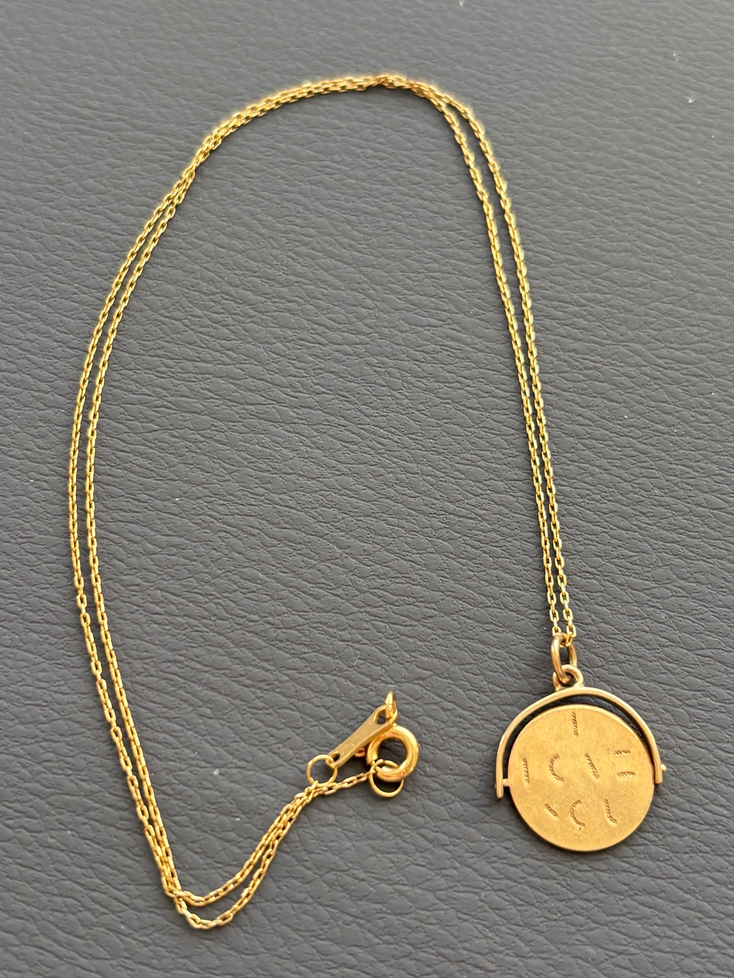 Vintage 9k Gold 'I Love You' Spinner Necklace on 18k Chain