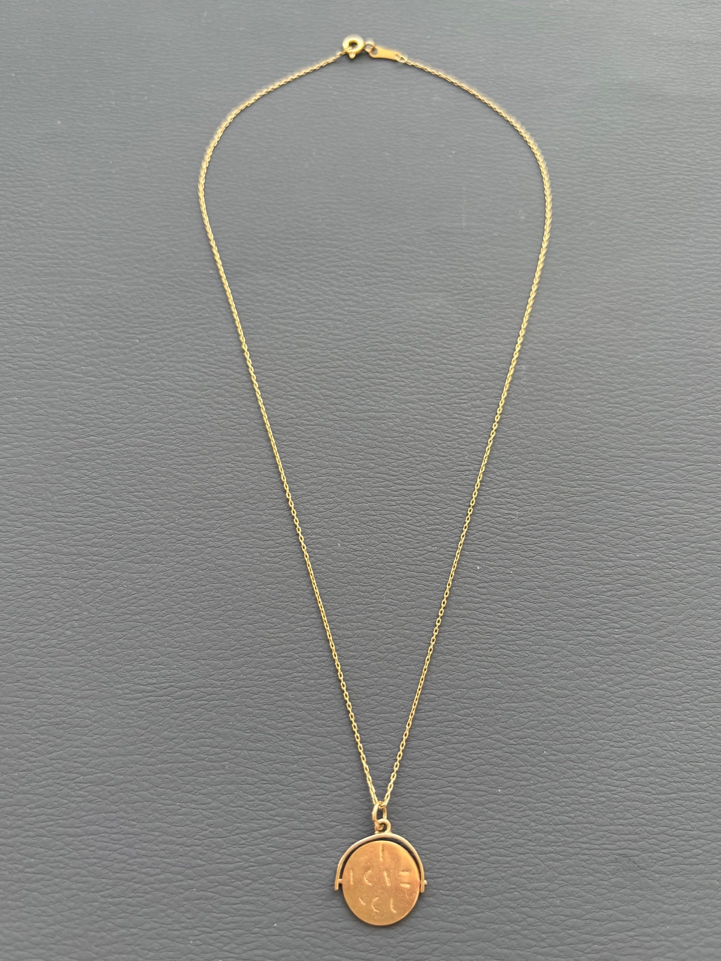 Vintage 9k Gold 'I Love You' Spinner Necklace on 18k Chain