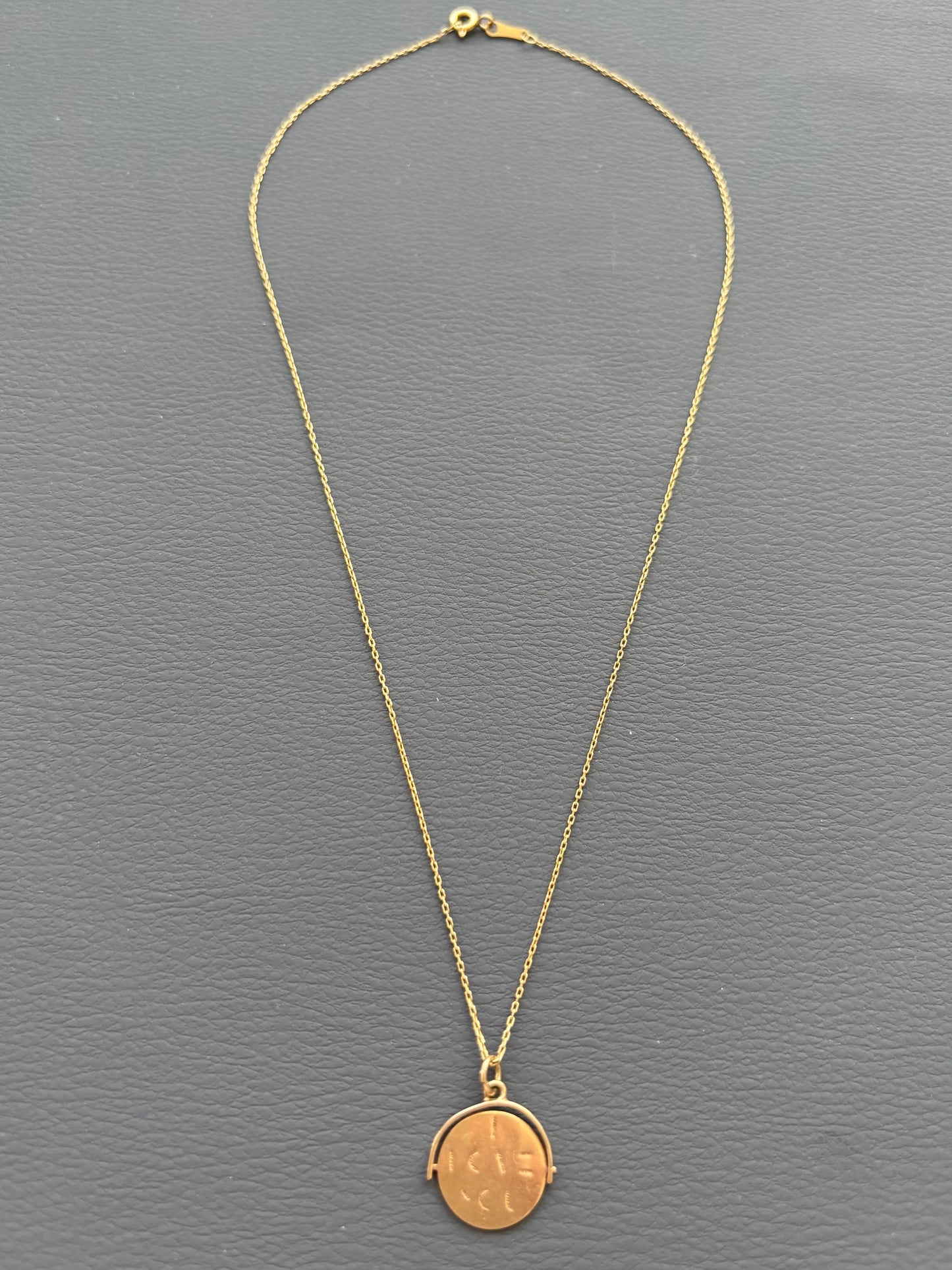 Vintage 9k Gold 'I Love You' Spinner Necklace on 18k Chain