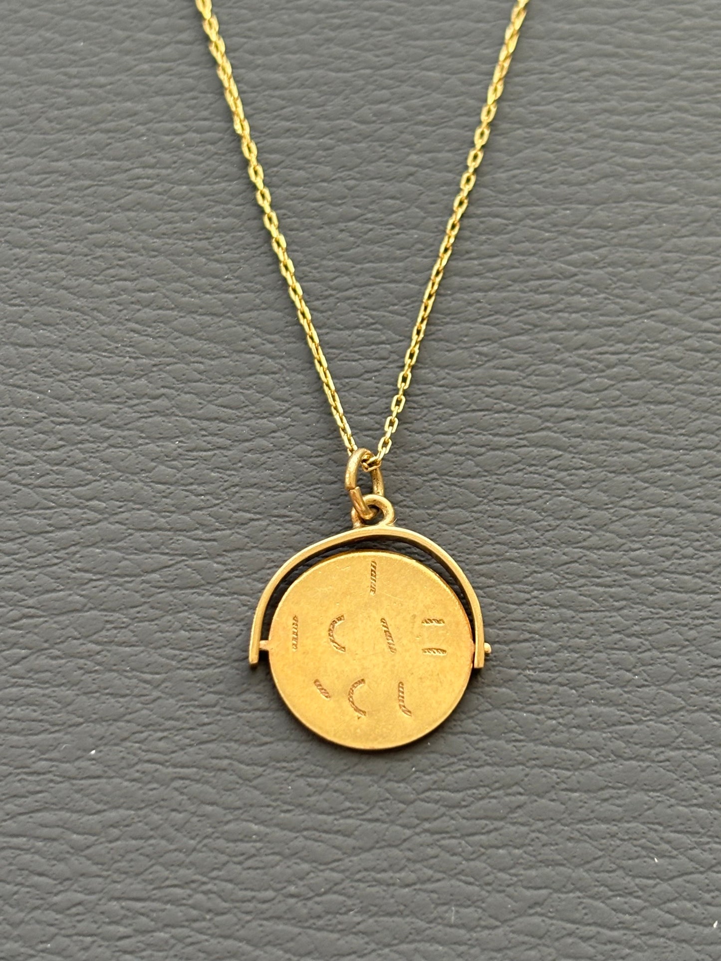 Vintage 9k Gold 'I Love You' Spinner Necklace on 18k Chain