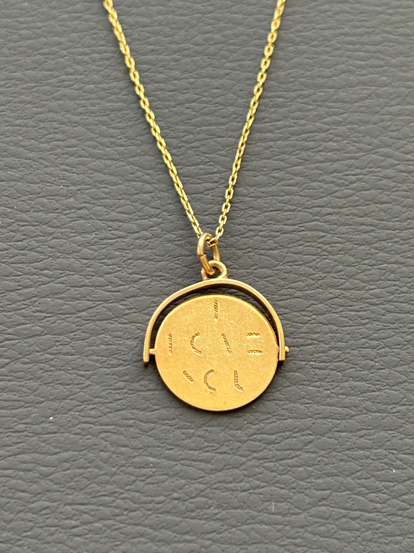 Vintage 9k Gold 'I Love You' Spinner Necklace on 18k Chain