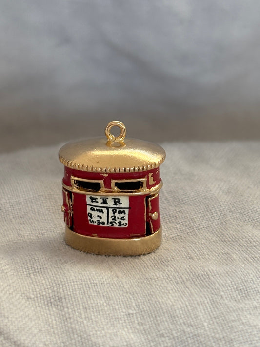 1950's 9k Gold British Post Box Charm w/ Enamel