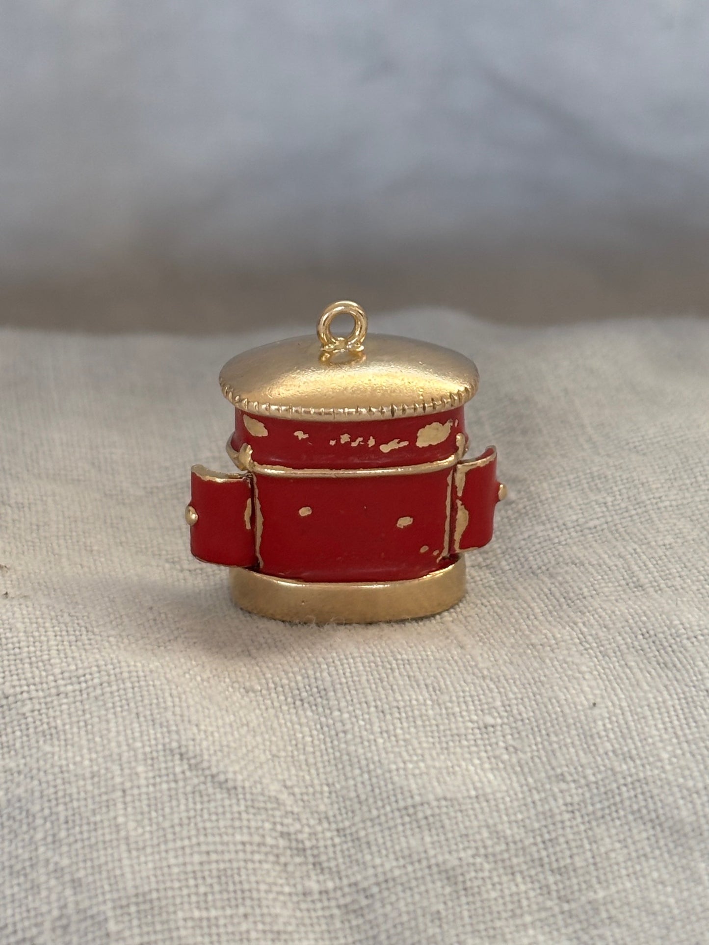 1950's 9k Gold British Post Box Charm w/ Enamel