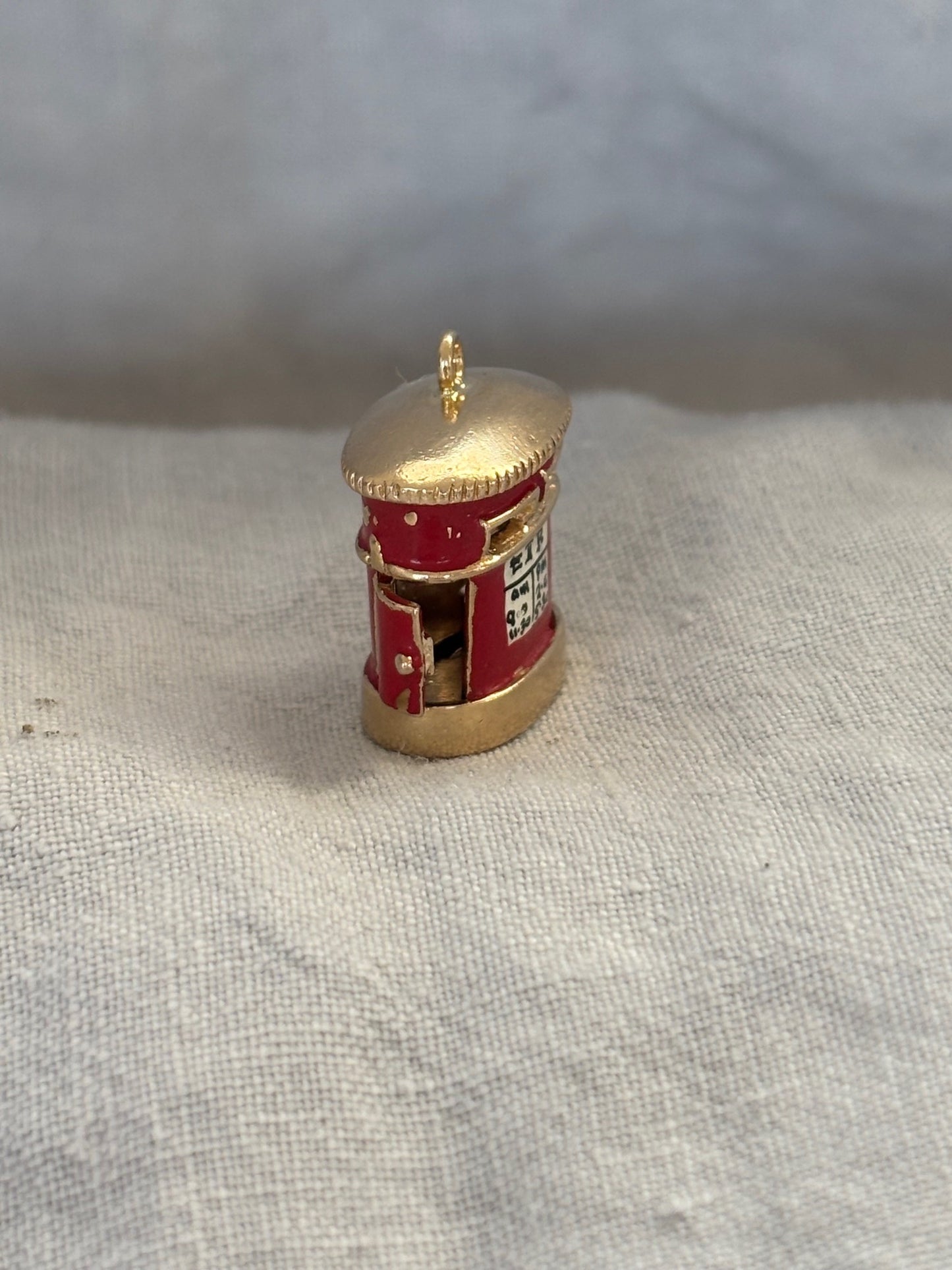 1950's 9k Gold British Post Box Charm w/ Enamel