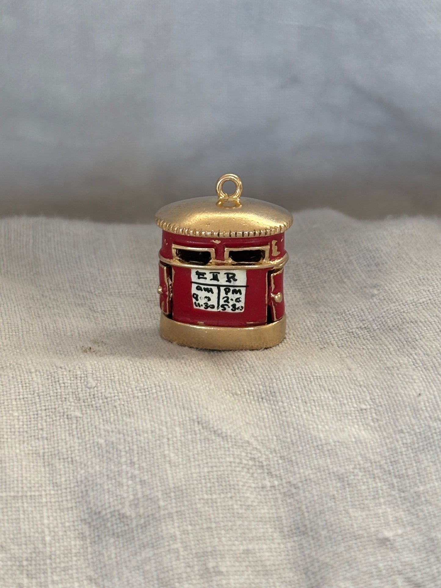 1950's 9k Gold British Post Box Charm w/ Enamel