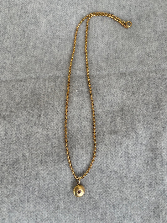 15k Gold Chain with 15k Medallion Charm Set with a Ruby Stone